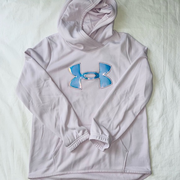NWT- Under Armour Girls Armour Fleece Iridescent Big Logo Hoodie Loose YL Pink - Picture 3 of 5